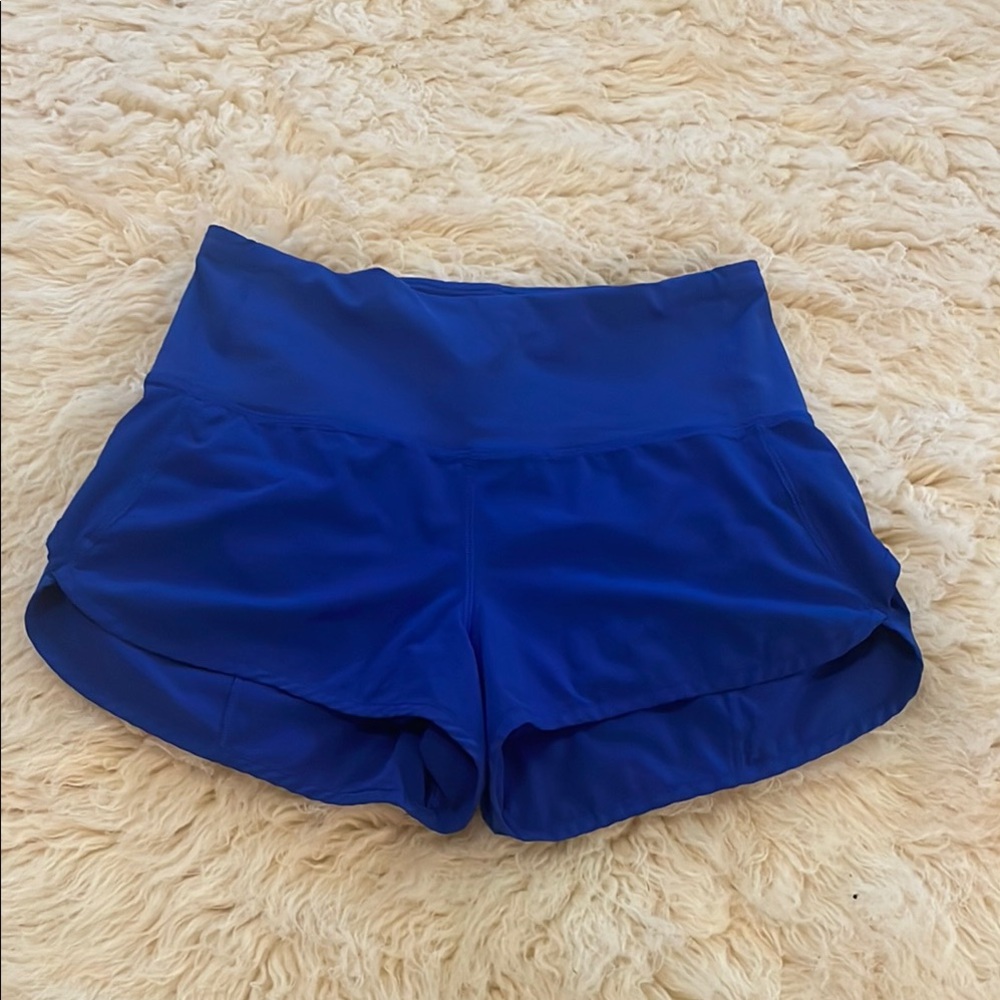 Lululemon high waisted speed shorts, size 6, 3” inseam.  Royal Blue.